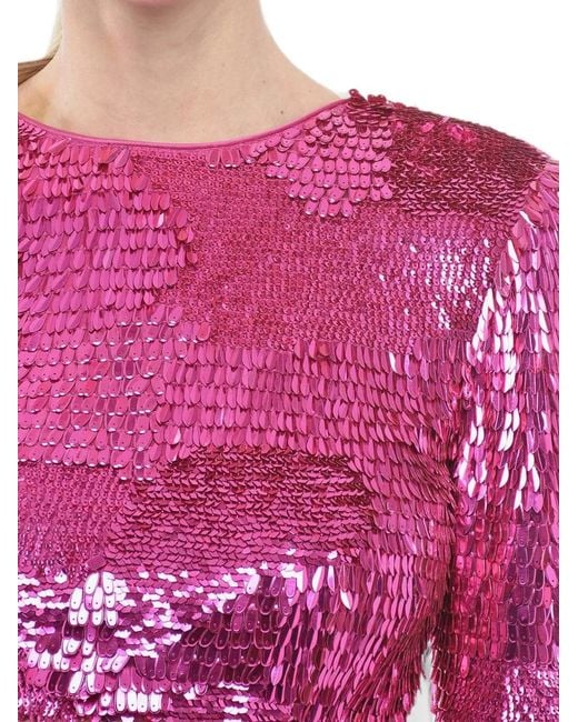 retroféte Pink Leanne Sequin-Embellished Cropped Top