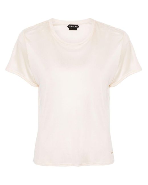 Tom Ford White T-Shirt aus Seide mit Logo-Schild