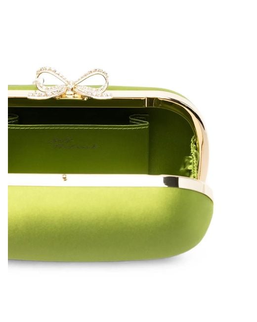 Self-Portrait Green Bow-Detail Clutch Bag