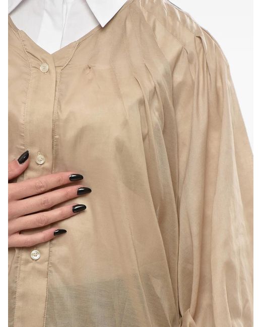 Thelatest Natural Balloon-Sleeves V-Neck Shirt