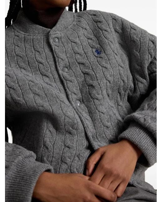Polo Ralph Lauren Gray Cable-Knit Bomber Jacket