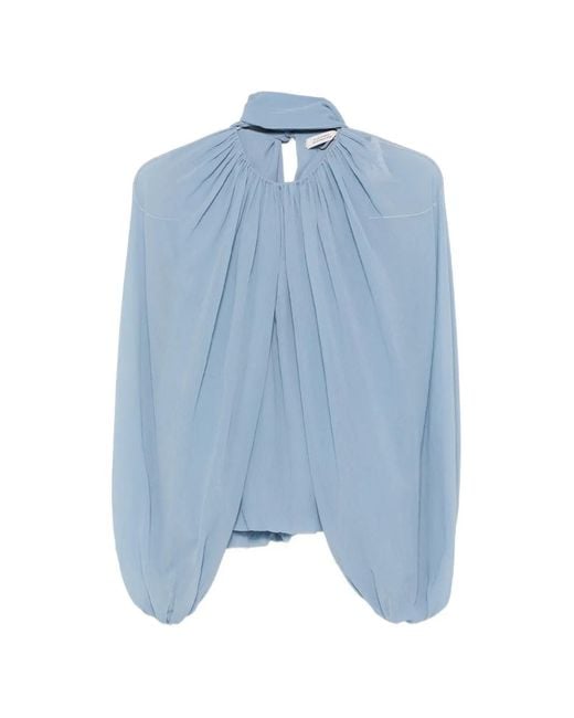 Dorothee Schumacher Blue Pussy-Bow Pleated Blouse