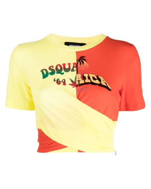 DSquared² Orange Logo-Print Crop Top