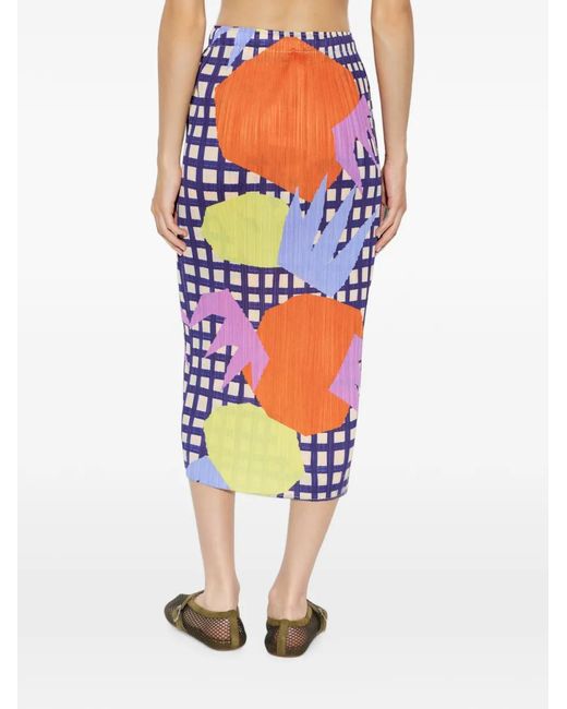 Pleats Please Issey Miyake White Pleated Graphic-Print Midi Skirt