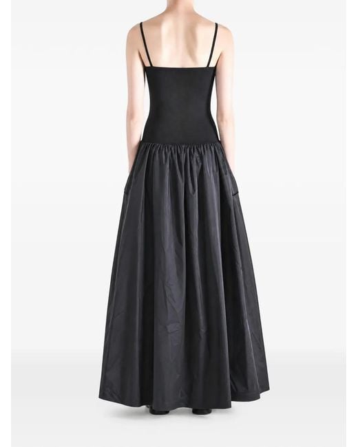 Amomento Black Gathered-Skirt Spaghetti-Strap Dress
