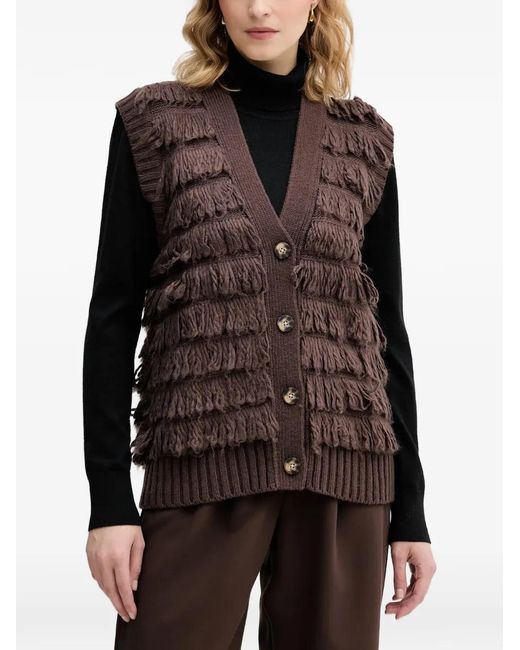 Sisley Brown Fringed Sleeveless Cardigan