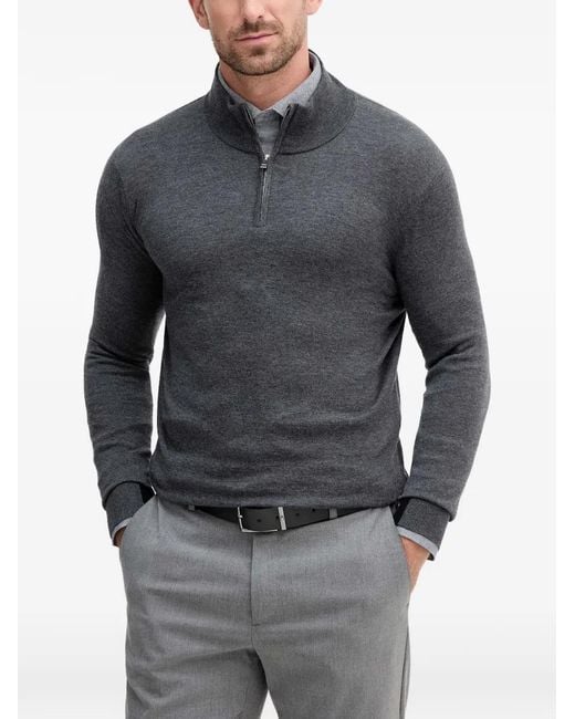 Mos Mosh Gray Quarter-Zip Knitted Sweater for men