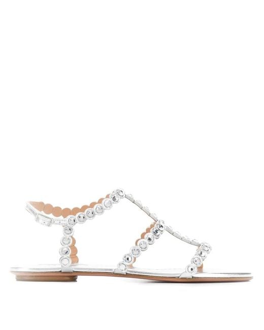 Aquazzura White Crystal Flat Sandals