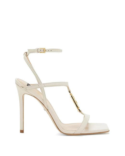 Elisabetta Franchi White Leather Sandal With Logo Detail