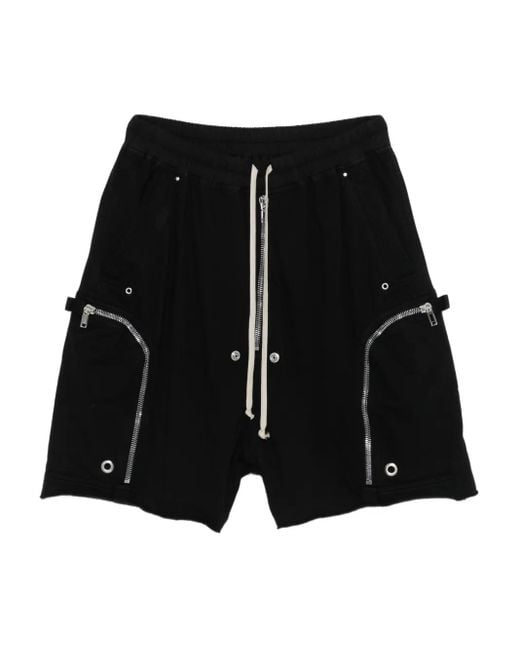 Rick Owens Black Zip-Pocket Drawstring Shorts for men