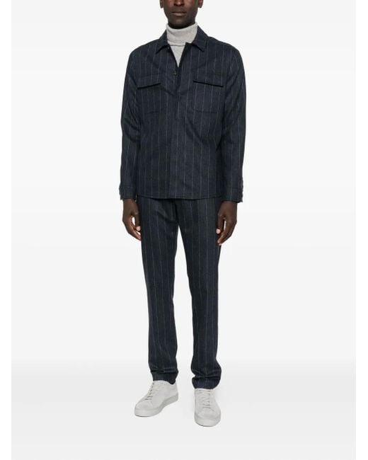 Eleventy Blue Pinstripe Drawstring Trousers for men