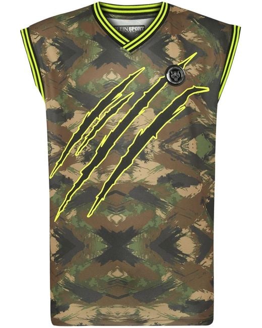 Philipp Plein Green Logo-Print Camouflage Tank Top for men