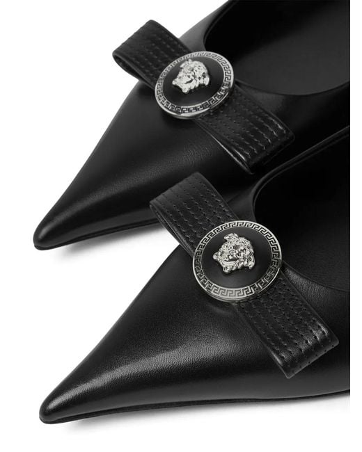 Versace Black Gianni Ribbon Leather Ballerinas