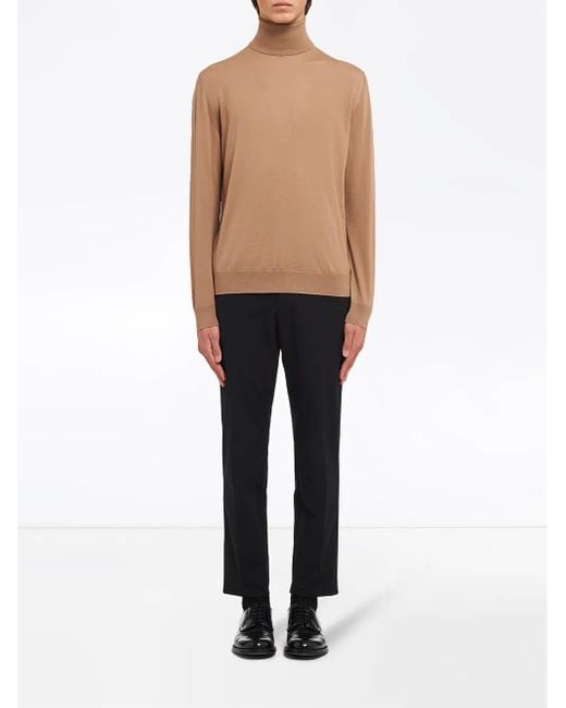 Prada Brown Virgin Wool High-Neck Jumper for men
