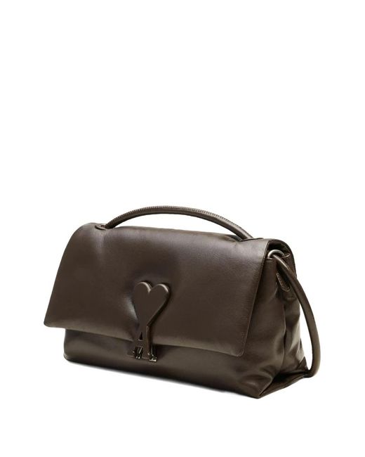 AMI Brown Voulez-Vous Appliqué-Logo Shoulder Bag