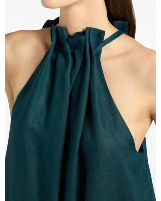Liviana Conti Blue Cora Halter-Neck Gathered Dress