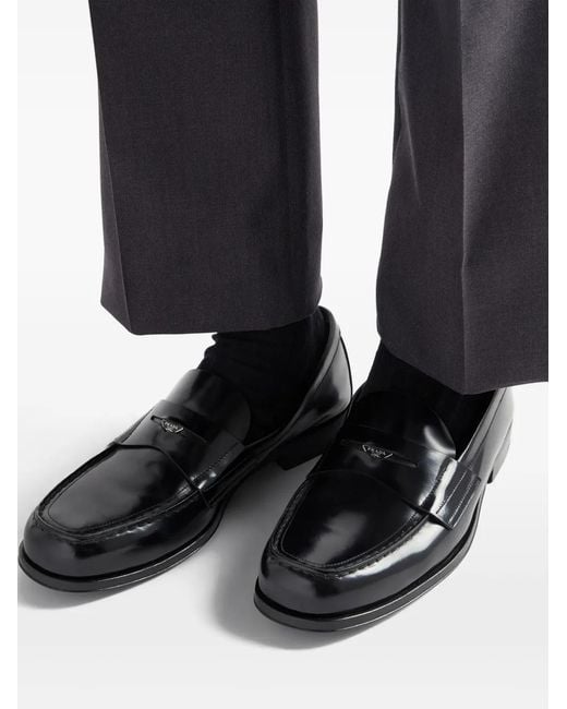 Prada Black Brushed Leather Loafers for men