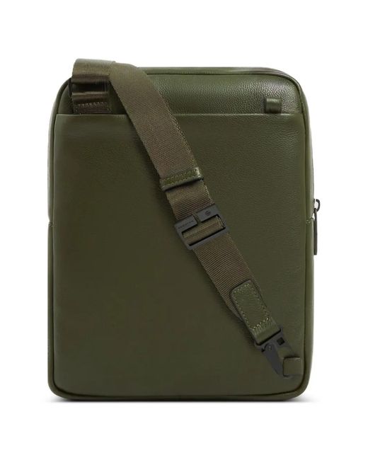 Piquadro Green Leather Messenger Bag for men