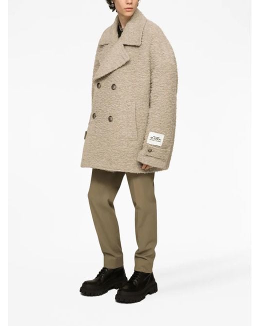 Dolce & Gabbana Natural Vintage-Look Double-Breasted Wool And Cotton Pea Coat for men