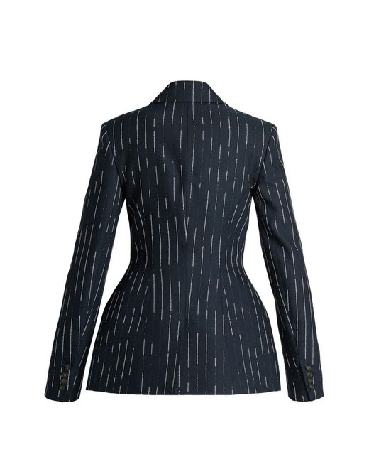 Erdem Blue Stripe-Pattern Fitted Blazer