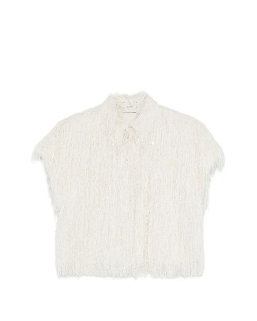 Alysi White Fringed Cropped Shirt