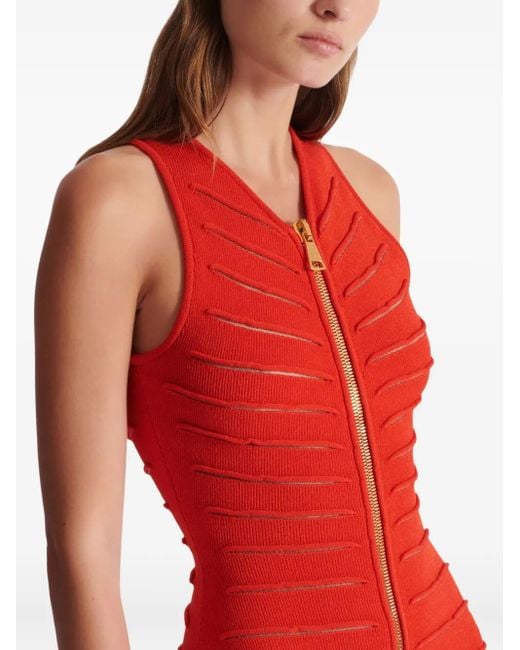 Balmain Red Kleid Mit Reißverschluss