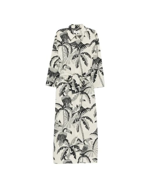Psophia White Palm-Tree Pattern Midi Dress