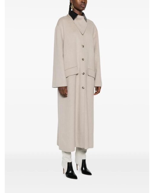 Nanushka Natural Contrast-Collar Button Coat