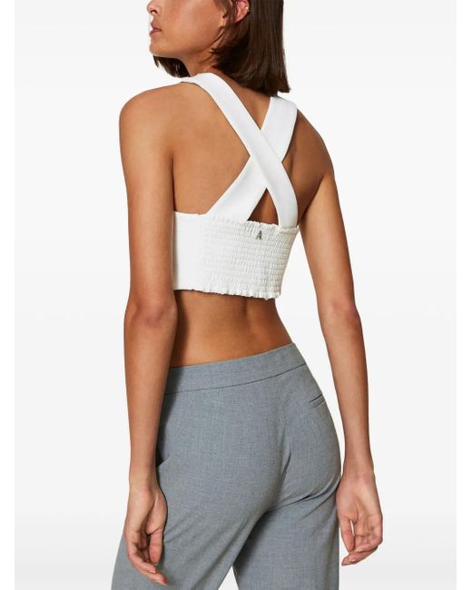 Twinset White Organza-Overlay Crepe Cropped Tank Top