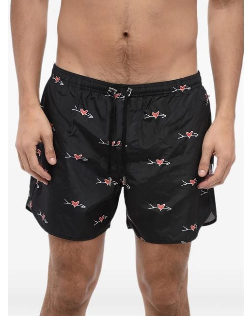 Neil Barrett Black Cupid-Print Drawstring Swim Shorts for men