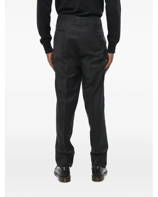 Corneliani Black Checked Flat-Front Trousers for men