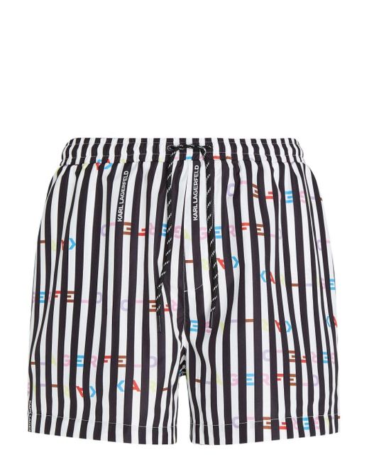 Karl Lagerfeld Black Logo-print Striped Swim Shorts for men