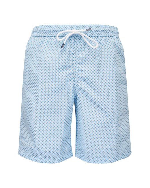 Fedeli Blue Geometric-Print Drawstring Swim Shorts for men