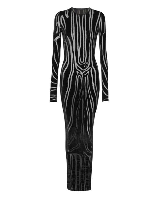 Balmain Black Zebra-Print Velvet Midi Dress