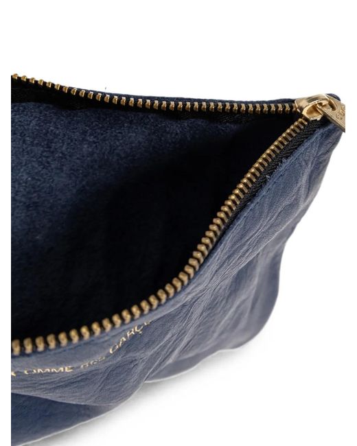 Comme des Garçons Blue Logo-Print Leather Pouch