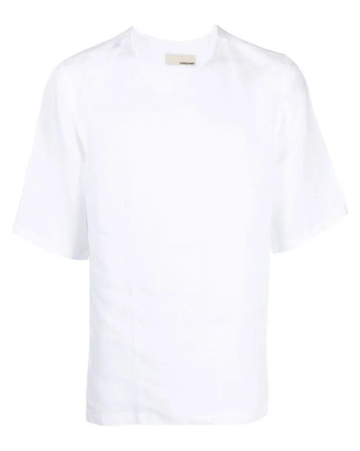 Costumein White Short-Sleeve Linen T-Shirt for men