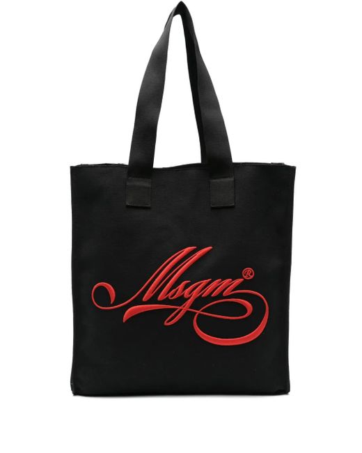 Bolso shopper mediano con logo bordado MSGM de color Black