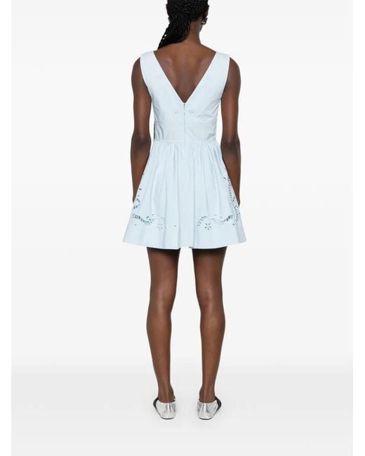 Self-Portrait Blue Elegant Mini Dress With V-Neck And Embroidery