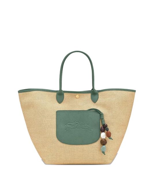 Longchamp Blue Sac Cabas Le Pilage En Paille Tressée