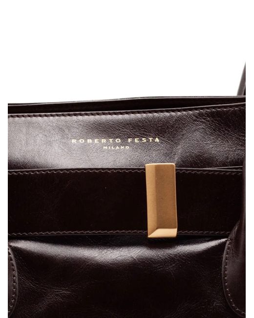 Roberto Festa Black Emeralda Glossy Leather Tote Bag