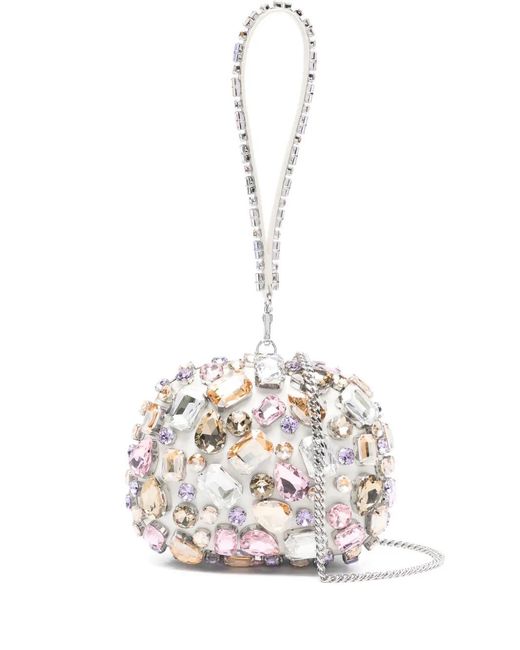 Self-Portrait White Mini Crystal-Embellished Clutch Bag