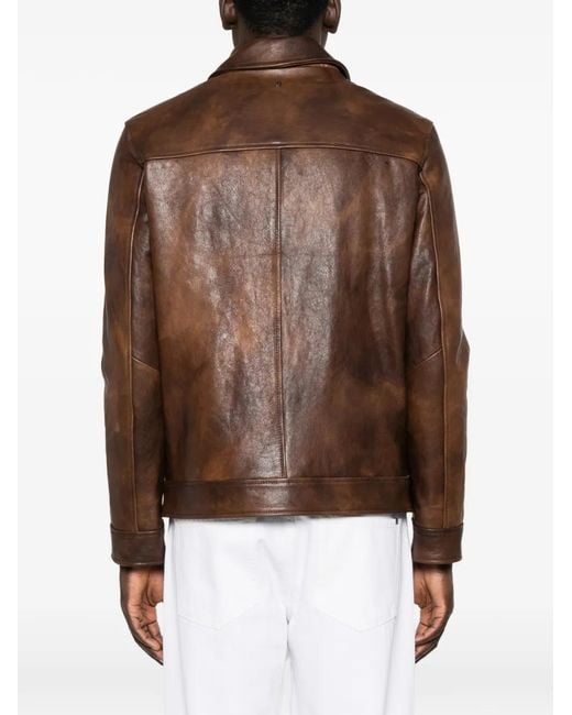 Dondup Brown Distressed Leather Jacket for men