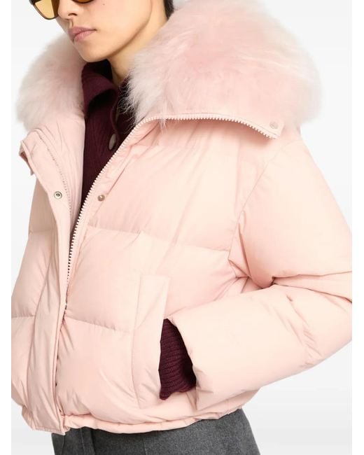 Yves Salomon Pink Shearling-Trim Down Jacket