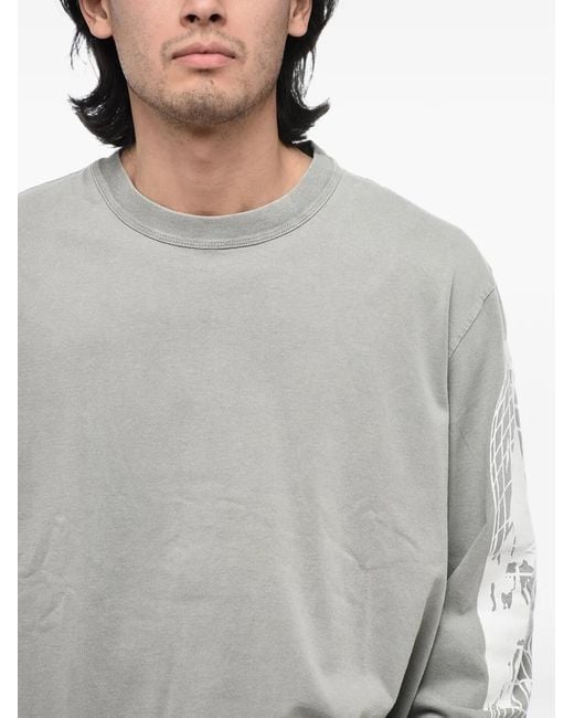DIESEL Gray Logo-Print Long-Sleeve T-Shirt for men