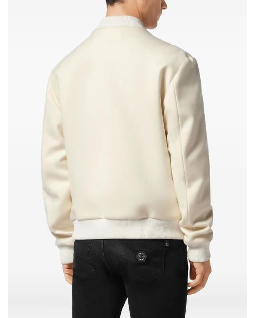 Philipp Plein Natural Wool Bomber With Transparent Strass for men