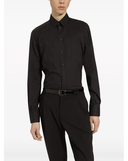 Dolce & Gabbana Black Long-Sleeve Stretch-Cotton Shirt for men
