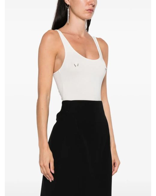 Mugler White Scoop-Neck Embellished Bodysuit