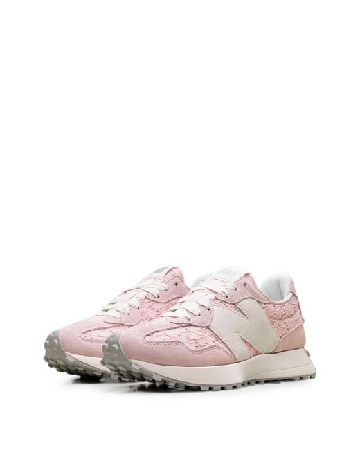 New Balance Pink 327 Lace-Panelled Sneakers