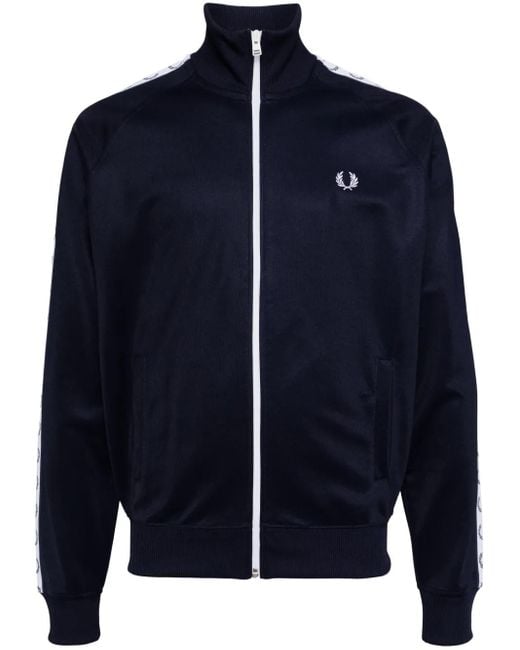Fred Perry Blue Wreath-Embroidered Logo-Tape Track Jacket for men
