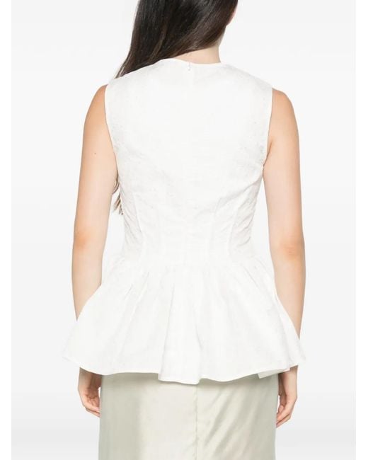 CECILIE BAHNSEN White Eira Matelassé Peplum Top